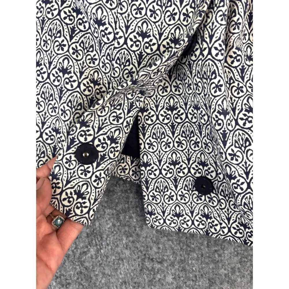 Tory Burch Heidi‎ Jacquard Blazer Jacket Blue Beige Printed Cotton Blend Size 8